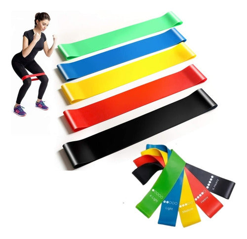 Kit de 5 Faixa Elástica Miniband Treino Pilates e Crossfit