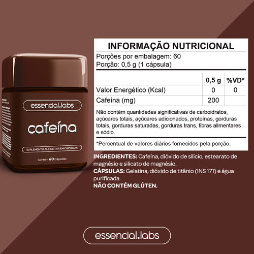 CAFEÍNA 100% PURA 200mg por Cápsula - 60 Cápsulas - Termogênico com Fórmula Concentrada para a Máxima Absorção e Desempenho