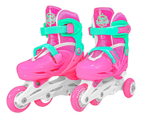 Patins Infantil Triline Inline Com Kit Proteção 30-33 Rosa