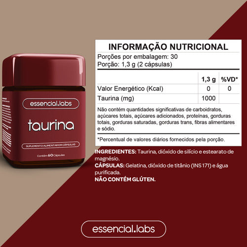 03 POTES da TAURINA com 1000mg por dose - Fórmula Avançada com Matéria-Prima Importada - 60 Cápsulas