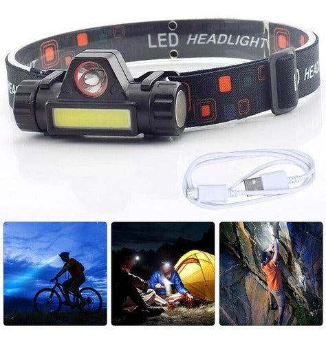 Lanterna Cabeca Testa Capacete C/ Foco Recarregavel Usb, Led Cor da lanterna Branco Cor da luz Branco