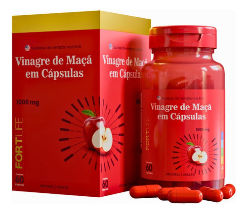 Vinagre De Maça Em Cápsulas 1000mg Fortlife 100% Orgânico Sabor Sem Sabor