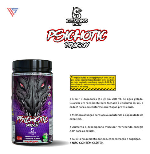 Suplemento em Pó Psichotic Dragon Maça Verde 500g Demons Lab