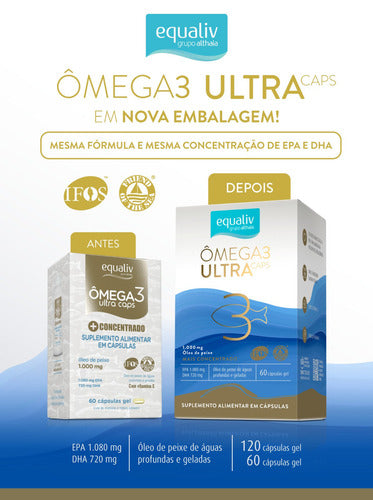 Ômega 3 Ultra Caps 1000mg - Concentrado 120 Caps - Equaliv Sabor Neutro