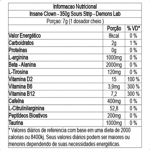 Pré-treino Insane Clown Pote 350g Demons Lab Sour Strips