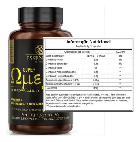 Super Ômega 3 Tg 1000mg 180 Caps Essential Nutrition Sabor 180 Softgels