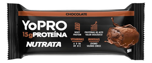 Barras De Proteína Yopro 12 Unidades 55g Whey Bar - Nutrata Sabor Chocolate
