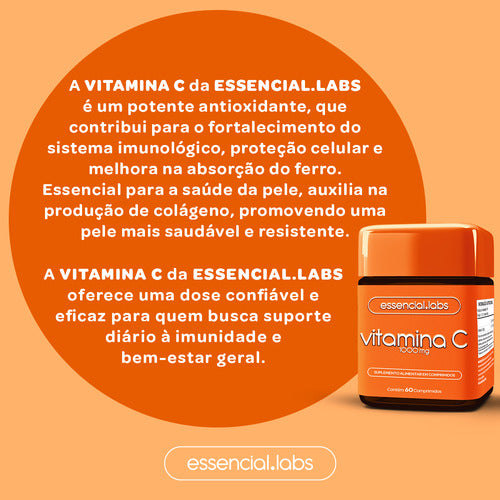 VITAMINA C 1000mg - Fórmula Concentrada e 100% PURA - 60 Doses