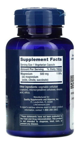 Magnesium Magnésio 500mg (100 Caps) Life Extension Sabor Sem sabor