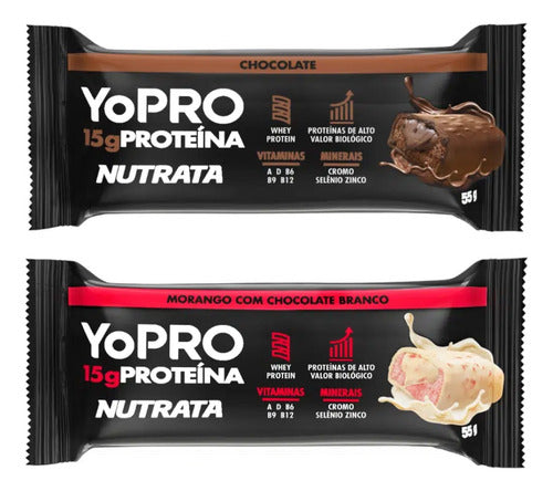 Yopro - 12 Barras 55g Morango Com Chocolate Branco - Nutrata