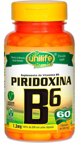 Kit 2 Vitamina B6 Piridoxina Unilife 60 Cápsulas Sabor Sem Sabor
