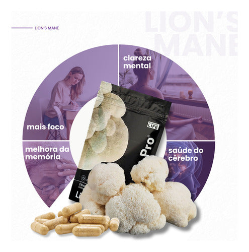 Microdose Life Lions Mane Juba de leão - Cogumelo do Foco Concentração e Memória - Life Pro 90 caps