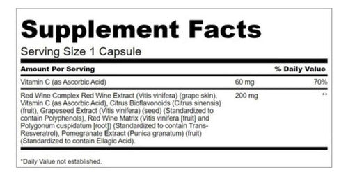 Suplemento Alimentar de Extrato de Uva Resveratrol Red Wine90 cápsulas