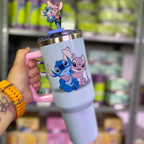 Copo Térmico Stitch Tumbler Inox Personagens Frio Até 12h Cor Azul-aço