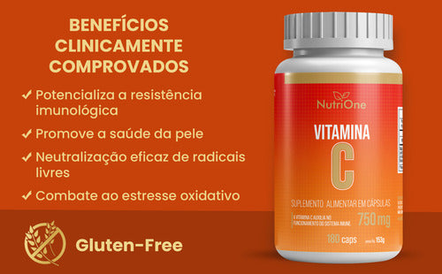 Vitamina C 750mg 180 Cápsulas - Nutrione