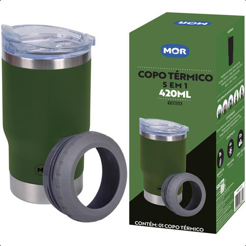 Copo Térmico 420ml Abridor De Cerveja Aço Inox Premium Verde