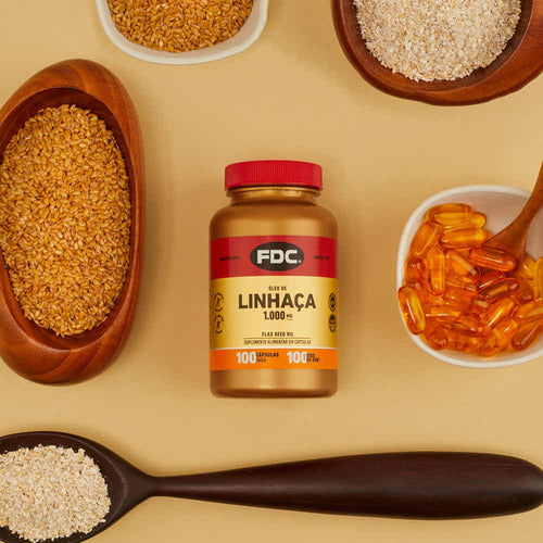 Óleo De Linhaça Dourada 1000mg Fdc Flaxseed Oil C/ Lignanas