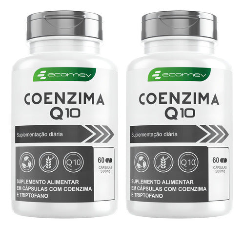 2 Potes Coenzima Q10 Pura Com L Triptofano 500mg 120cáps Ecomev Sabor Sem Sabor