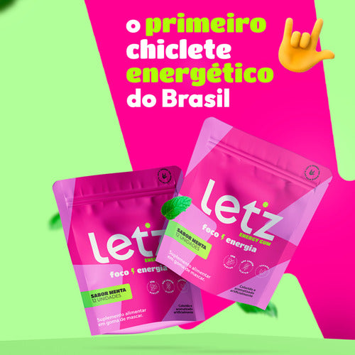 Chiclete Energético Energia Rápida Let'z Gum 4 Pacotes Sabor Menta