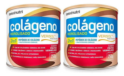 Kit 02 Colágeno Em Pó 2 Em 1 Verisol 250g Frutas Vermelhas Sabor