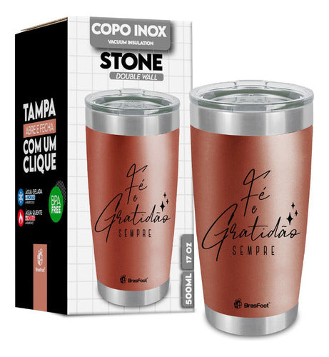 Copo Termico Stone 500ml Fe E Gratidao 11068 Brasfoot