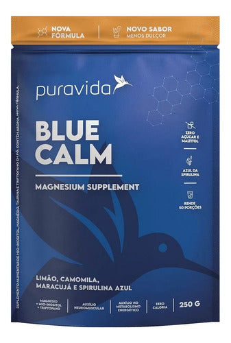 Blue Calm 250g - Triptofano + Mio-inositol - Pura Vida Sabor Limão, Camomila, Maracujá e Spirulina Azul