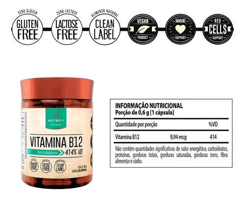 2x Vitamina B12 Nutrify 60 Cáps Metilcobalamina 414% Vd Sabor Sem Sabor