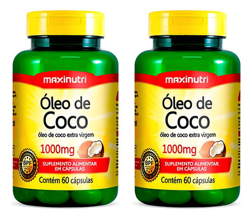 Kit 02 Óleo De Coco Extra Virgem 60 Caps 1000mg Maxinutri Sabor Sem Sabor