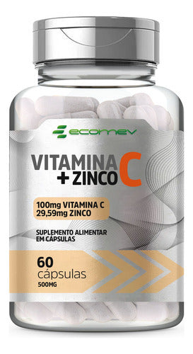 Vitamina C y Zinco Quelado 500mg 60cáps 1 Ao Dia Ecomev Sabor Sem Sabor