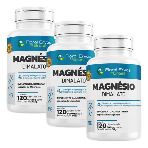 Kit Com 3x Magnésio Dimalato 600mg Floral Ervas - 360 Caps