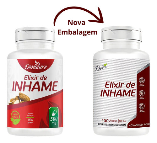 Suplemento Elixir De Inhame 500mg 100 Cáps Denature Encapsulados Sabor Natural Em Pote 200g