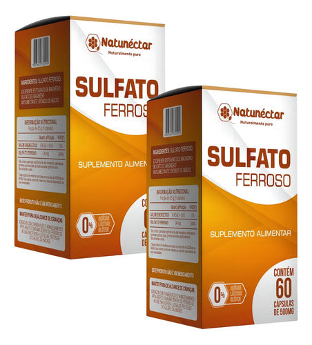 2x Sulfato Ferroso - 500mg 60 Cápsulas - Natunéctar Sabor Sulfato Ferroso Tratamento De Anemia
