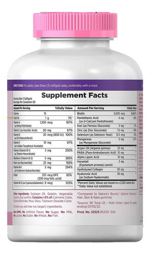 Nature's Bounty Hair Skin And Nails 5000mcg Vitaminas para cabelo pele e unhas 250 Softgels Sem sabor