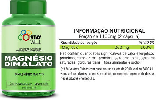 2 Unidades Do Magnésio Dimalato 550mg 100% Puro E Concentrado - Alta Absorção - 60 Cápsulas