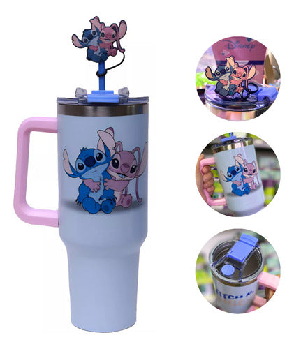 Copo Térmico Stitch Tumbler Inox Personagens Frio Até 12h Cor Azul-aço