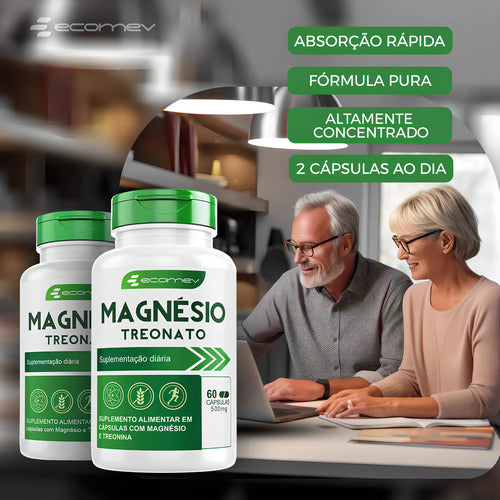 Kit Suplemento Coenzima Gold + Treonato + Vitamina B12 Metil 500mg Sem Sabor Ecomev