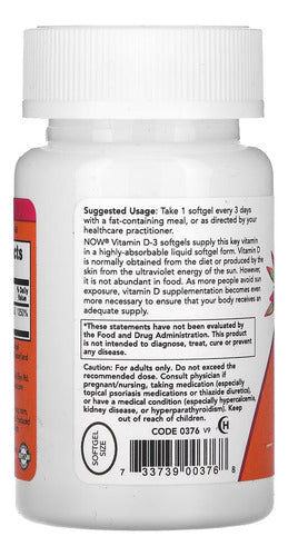Now Foods Vitamina D3 10.000 Ui 120 Caps Softgel Sabor Without flavor