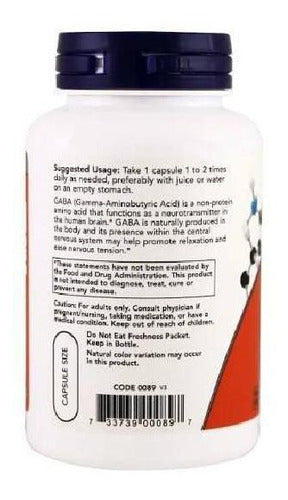 Gaba 750mg 100 Veg Caps Now Foods Sabor Neutro