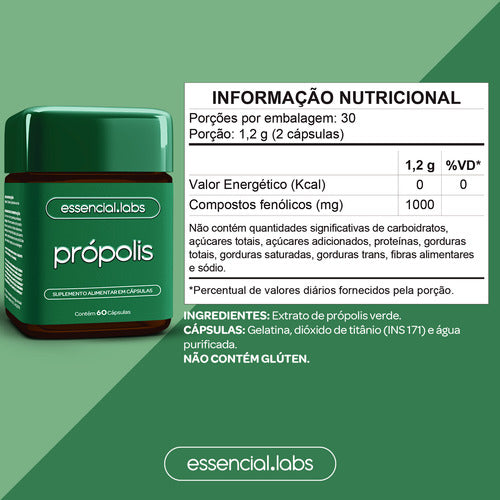 03 POTES do PRÓPOLIS VERDE com 1000mg na dose - Extrato com Máxima Concentração e Pureza - 180 Cápsulas