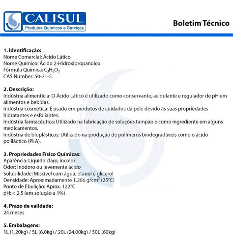 Ácido Lático 85% Alimentício - 1kg