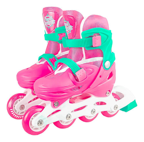 Patins Infantil Triline Inline Com Kit Proteção 30-33 Rosa