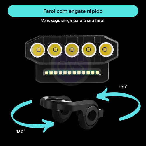 Farol Bike Ciclope 5 Leds +12 Leds Smd Profissional 9.000lm