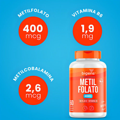 Metilfolato 60 Cps L Metil Folato Ácido Fólico Ativo Bigens Sabor Neutro
