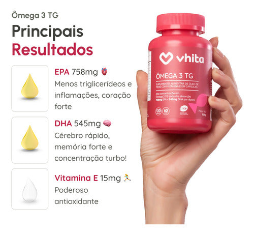 Ômega 3 1000mg Tg Vhita - Rico Em Epa E Dha com Selo IFOS - 120 Cápsulas