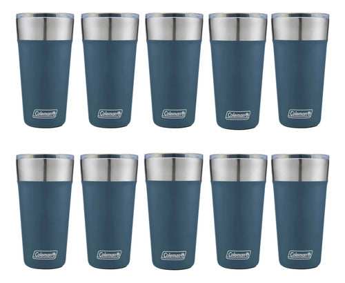 Kit 10 Copo Térmico C/tampa E Abridor 600ml Coleman Cor Azul