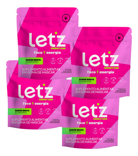 Chiclete Energético Energia Rápida Let'z Gum 4 Pacotes Sabor Menta