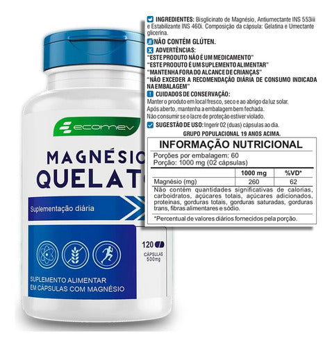Suplemento em cápsulas Mix magnesio Quelato Dimalato Treonato 360cps 500mg Ecomev