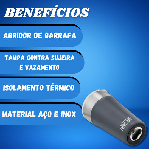 Kit 10 Copo Térmico C/tampa E Abridor 600ml Coleman Cor Azul
