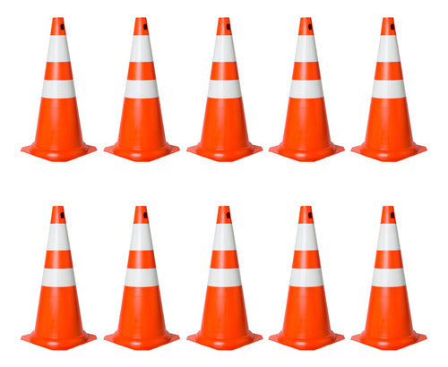 Kit Com 10 Cones Em Pvc Rígido 75cm Laranja E Branco