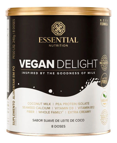 Vegan Delight 240g/8ds Essential Nutrition Bebida Vegetal Sem Sabor Essential Nutrition Pó 250g
